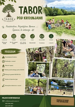 Slika otrok in napis Tabor pod krošnjami