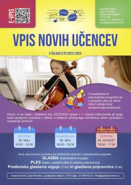 Glasbena šola Litija-Šmartno: vpisi učencev v šolsko leto 23/24
