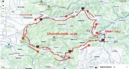 Celotna trasa kolesarjenja